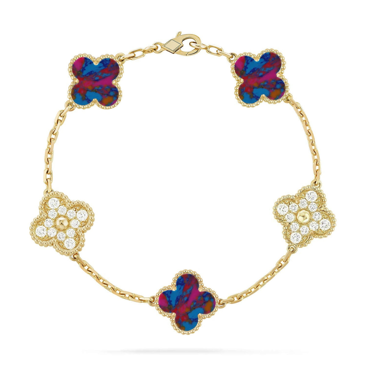 [OAKJURI Jewelry]CLOVER 5 MOTIF COLOR GEMSTONES BRACELET COLLECTION