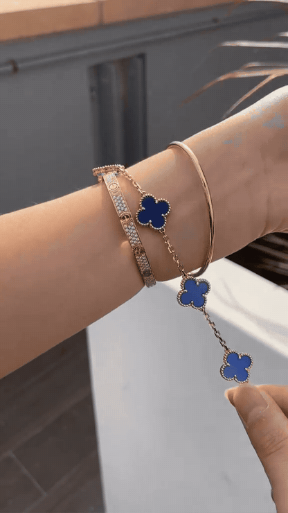 [OAKJURI Jewelry] LOVE & JUSTE & Blue Veins Clover 5-Motif Diamond Bracelet Stack Set