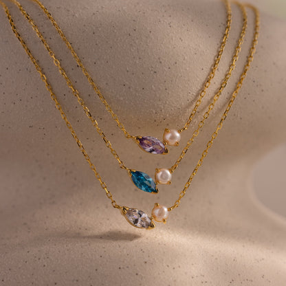 Marquise Birthstone & Pearl Necklace
