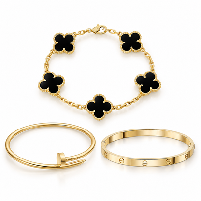 [OAKJURI Jewelry]Clover & Juste & Lover  Bracelet Stack Set