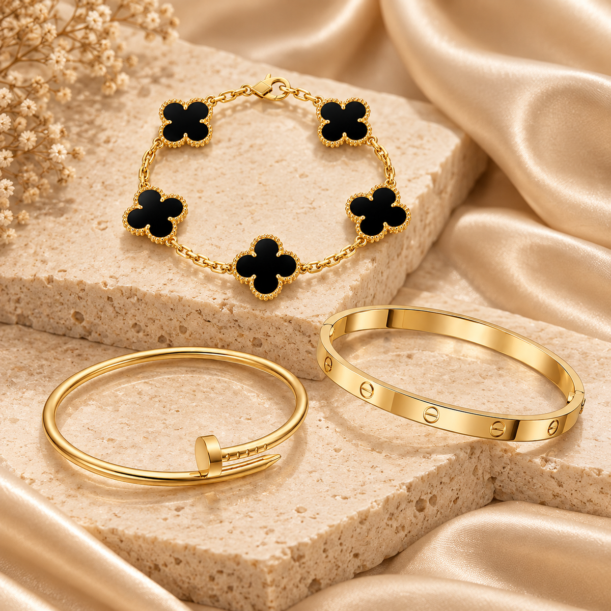 [OAKJURI Jewelry]Clover & Juste & Lover  Bracelet Stack Set