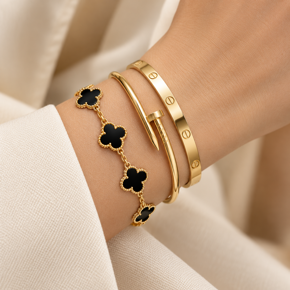 [OAKJURI Jewelry]Clover & Juste & Lover  Bracelet Stack Set
