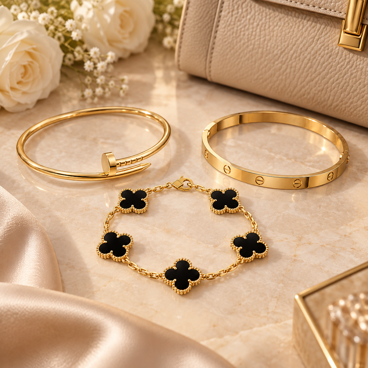 [OAKJURI Jewelry]Clover & Juste & Lover  Bracelet Stack Set