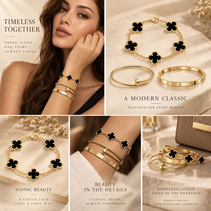 [OAKJURI Jewelry]Clover & Juste & Lover  Bracelet Stack Set