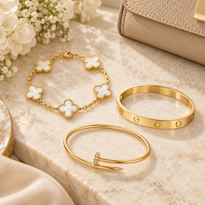 [OAKJURI Jewelry]Clover & Lover & Juste Bracelet Stack Set