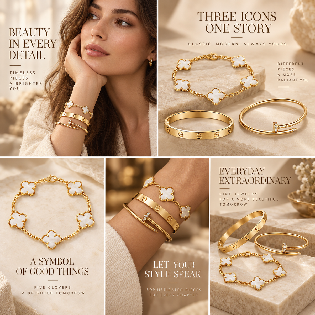 [OAKJURI Jewelry]Clover & Lover & Juste Bracelet Stack Set
