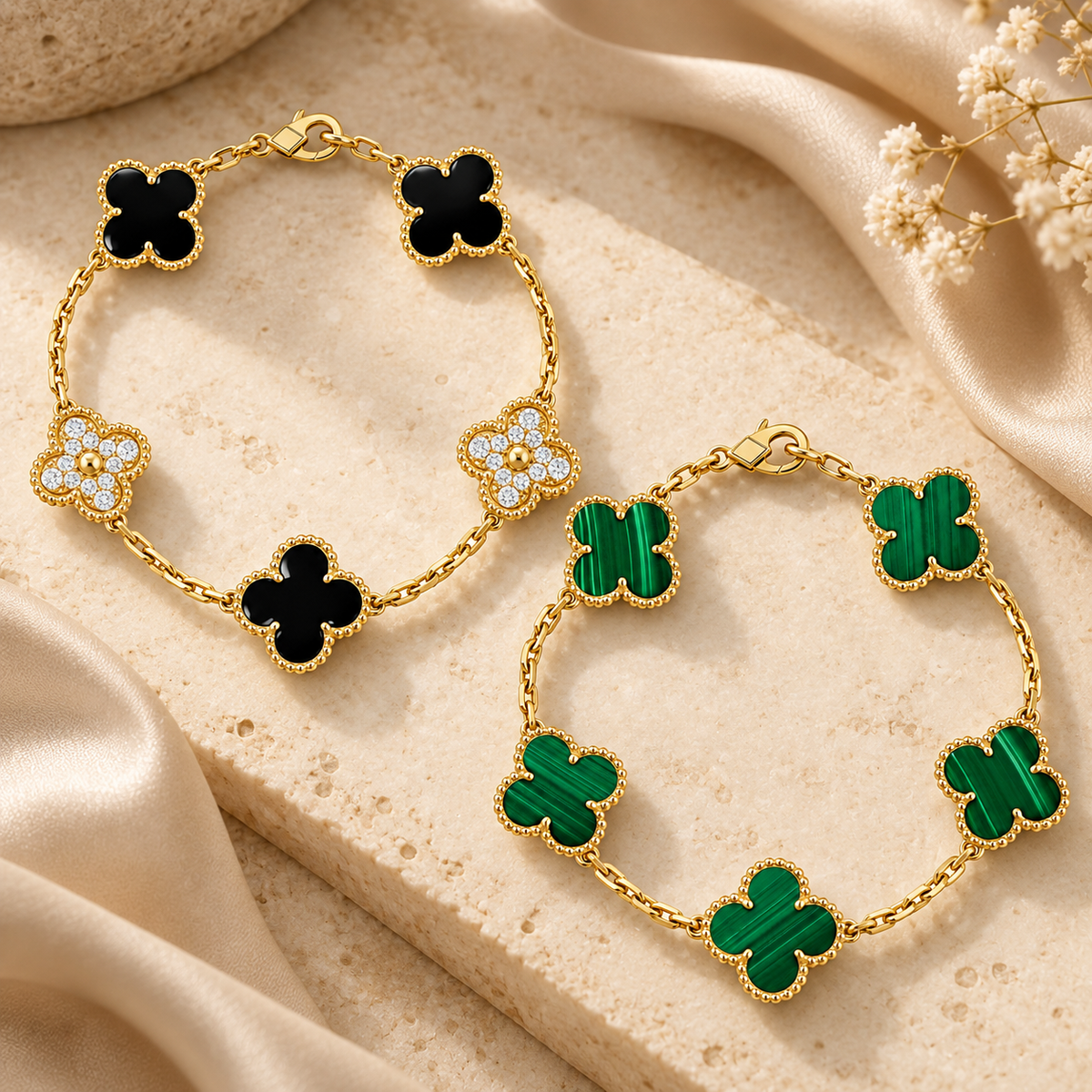 [OAKJURI Jewelry]Clover 5 Motifs  Duo Bracelet Stack Set