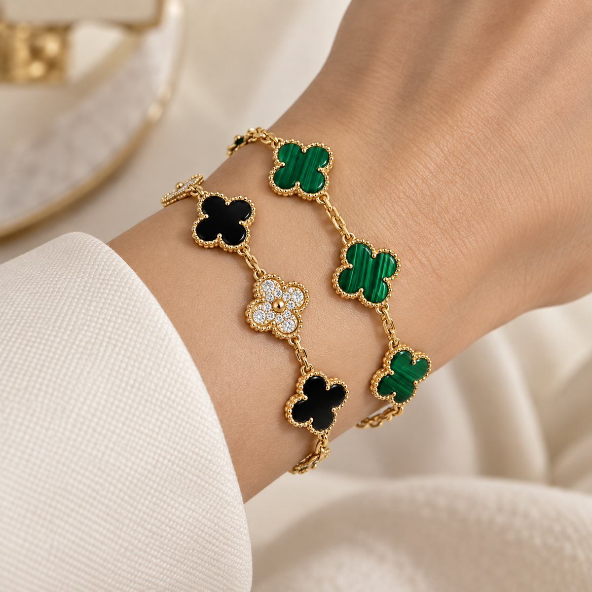 [OAKJURI Jewelry]Clover 5 Motifs  Duo Bracelet Stack Set