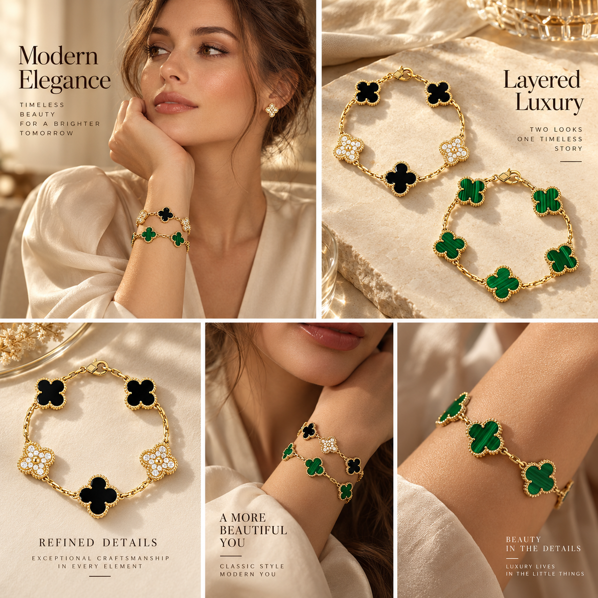 [OAKJURI Jewelry]Clover 5 Motifs  Duo Bracelet Stack Set