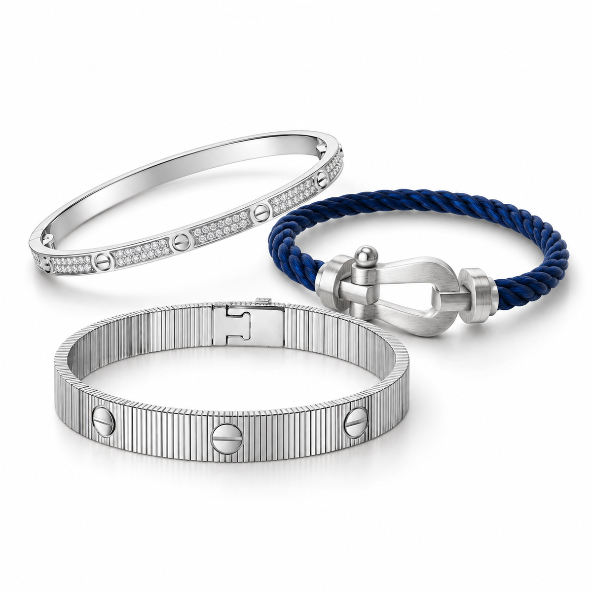 [OAKJURI Jewelry]Love & Force Large Horseshoe Trio Bracelet Stack Set