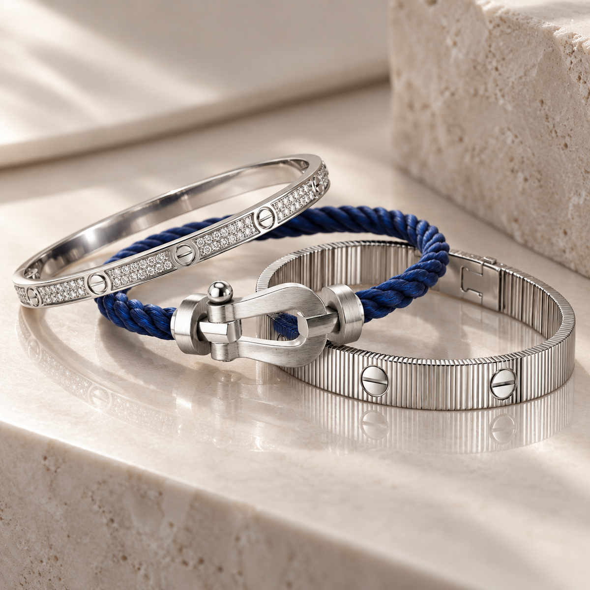 [OAKJURI Jewelry]Love & Force Large Horseshoe Trio Bracelet Stack Set