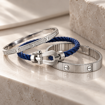 [OAKJURI Jewelry]Love & Force Large Horseshoe Trio Bracelet Stack Set