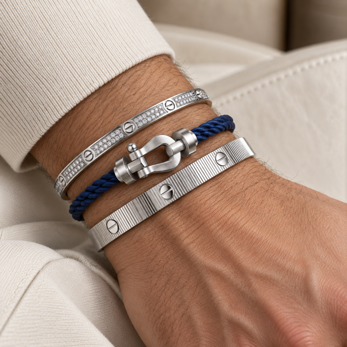 [OAKJURI Jewelry]Love & Force Large Horseshoe Trio Bracelet Stack Set