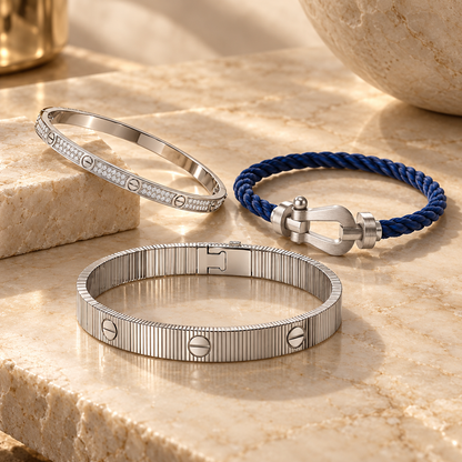 [OAKJURI Jewelry]Love & Force Large Horseshoe Trio Bracelet Stack Set