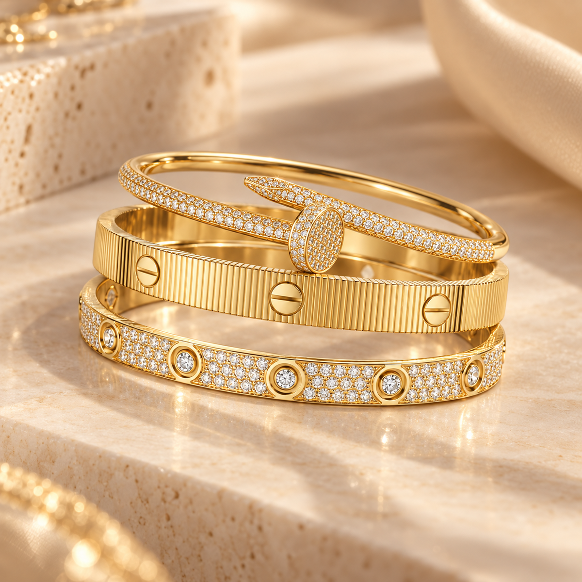 [OAKJURI Jewelry]Love & Juste Statement Bracelet Trio Stack Set