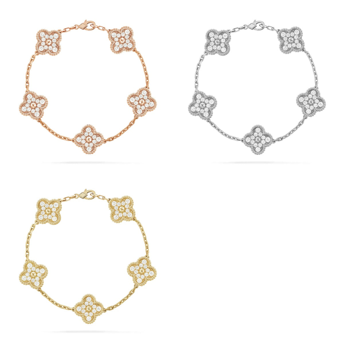 [OAKJURI Jewelry] CLOVER 5 MOTIF FULL DIAMOND BRACELET COLLECTION