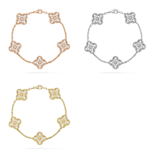 [OAKJURI Jewelry] CLOVER 5 MOTIF FULL DIAMOND BRACELET COLLECTION