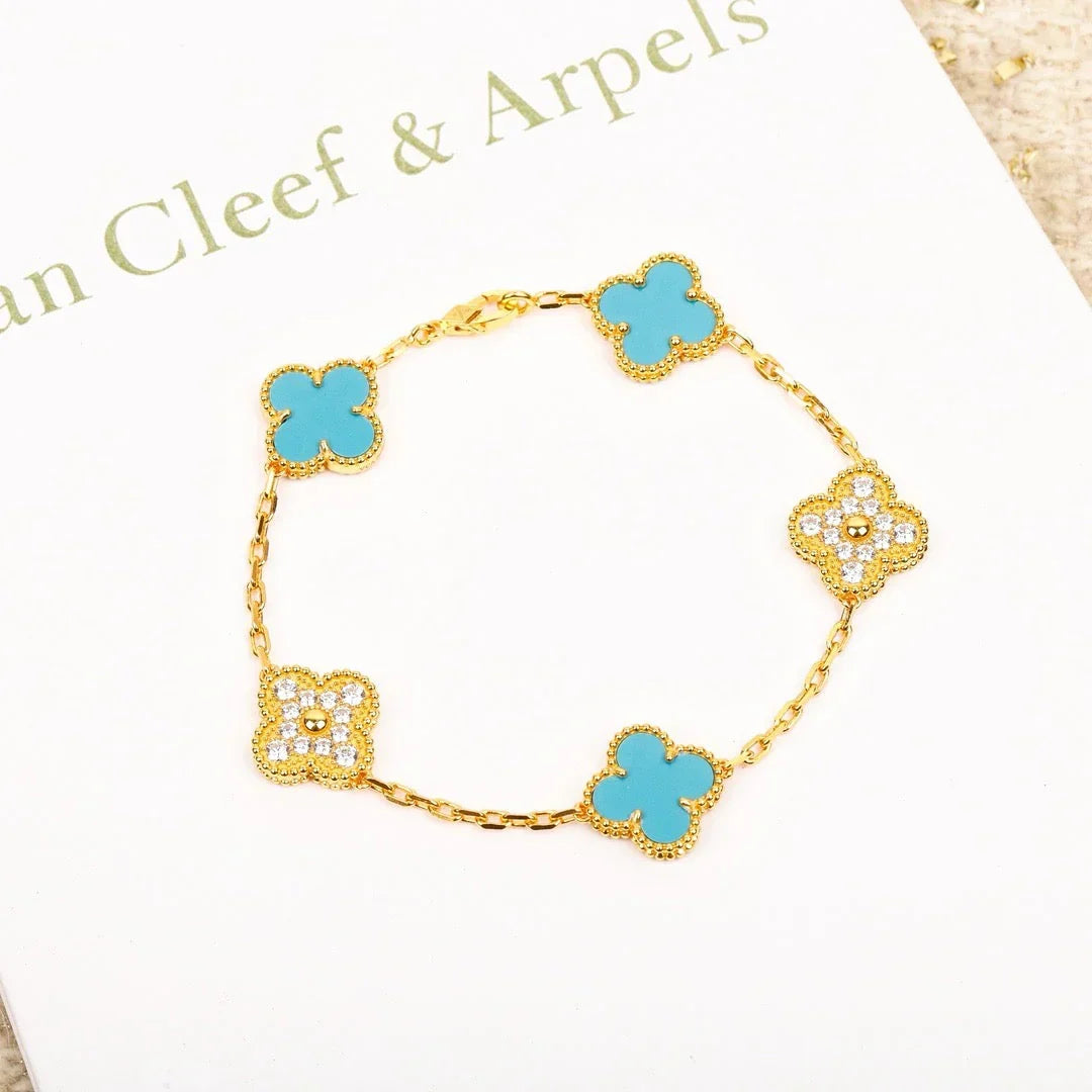 [OAKJURI Jewelry] CLOVER 5 MOTIF TURQUOISE BRACELET COLLECTION
