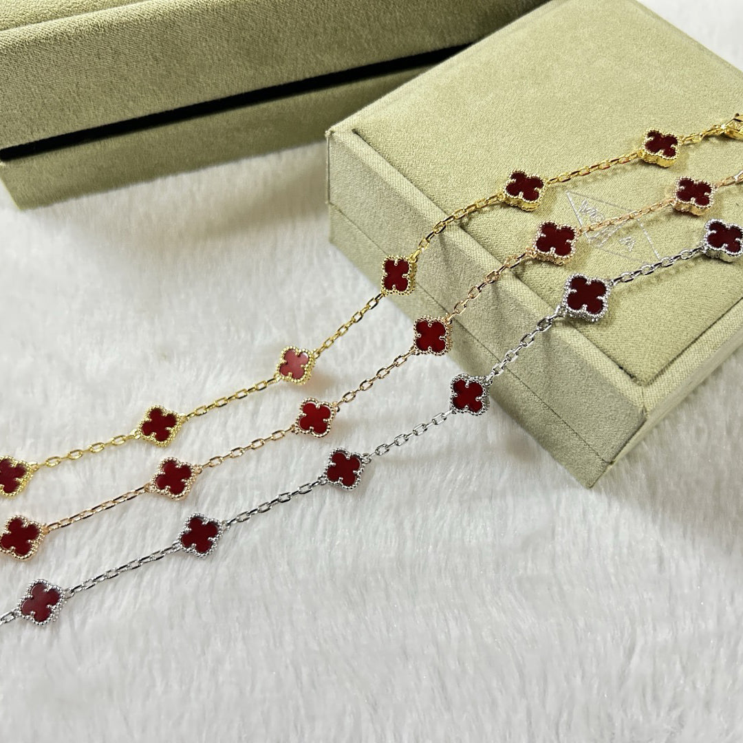 [OAKJURI Jewelry]CLOVER 6 MOTIF RED AGATE BRACELET
