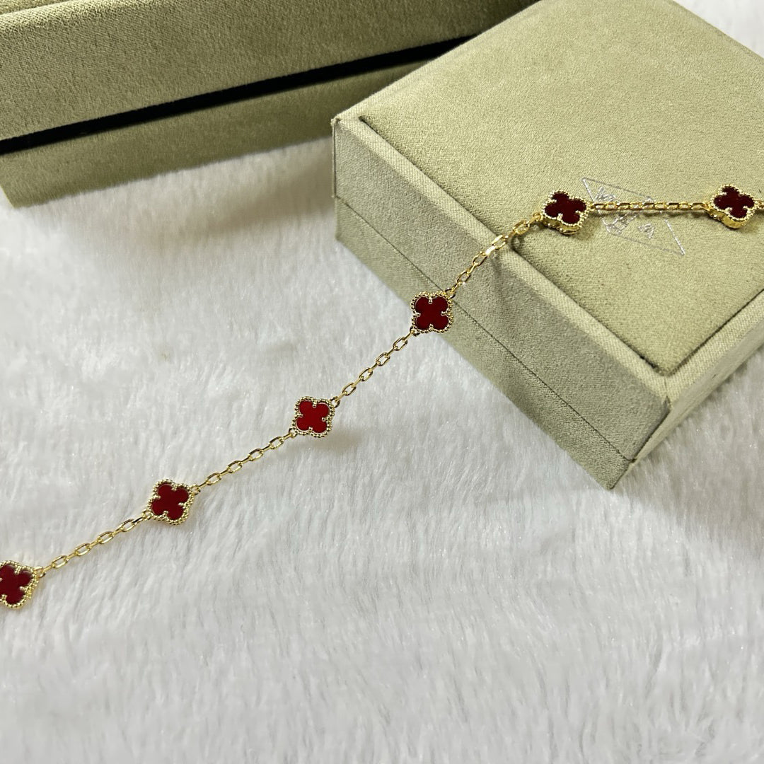 [OAKJURI Jewelry]CLOVER 6 MOTIF RED AGATE BRACELET