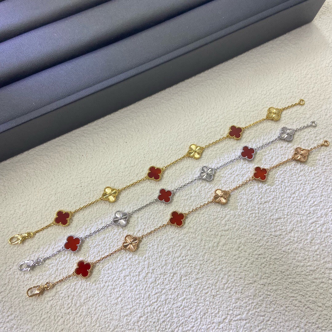 [OAKJURI Jewelry]CLOVER 6 MOTIF RED AGATE LASER BRACELET