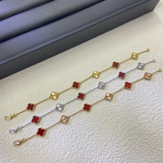 [OAKJURI Jewelry]CLOVER 6 MOTIF RED AGATE LASER BRACELET