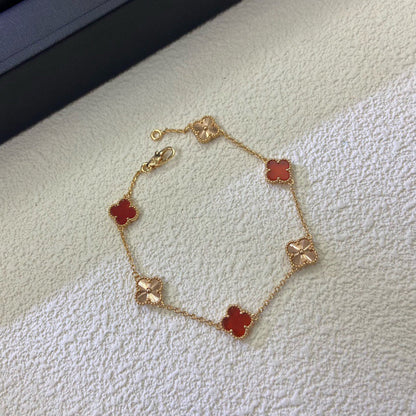 [OAKJURI Jewelry]CLOVER 6 MOTIF RED AGATE LASER BRACELET