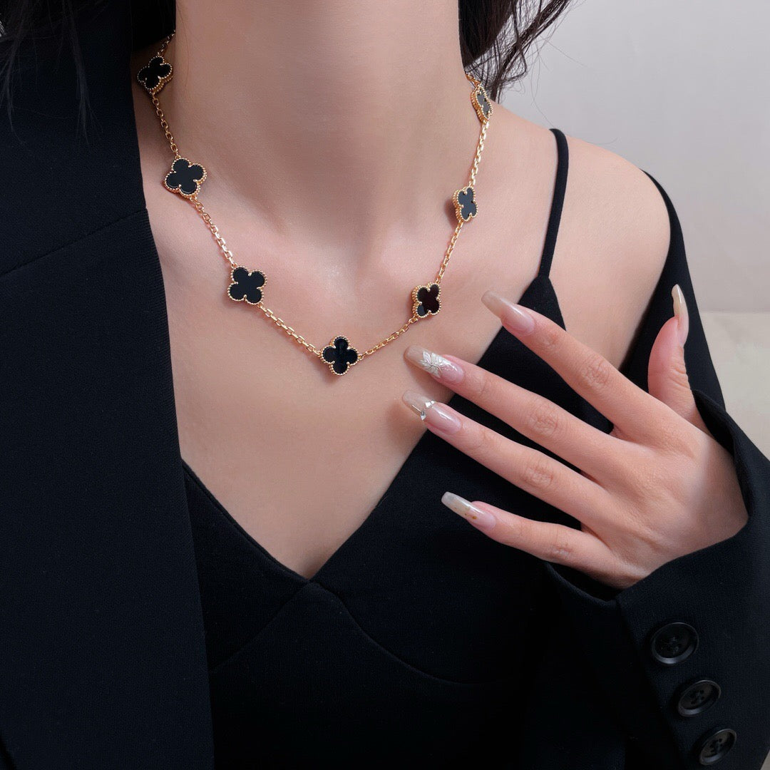 [OAKJURI Jewelry]CLOVER 10 MOTIFS ONYX NECKLACE