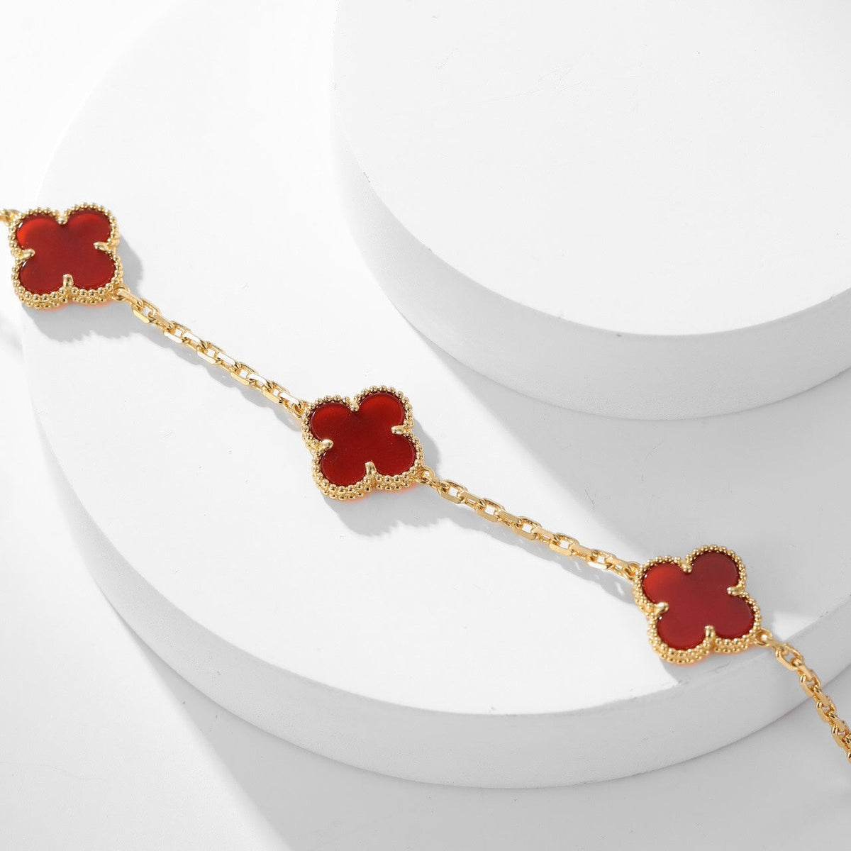 [OAKJURI Jewelry]CLOVER 10 MOTIFS CARNELIAN NECKLACE