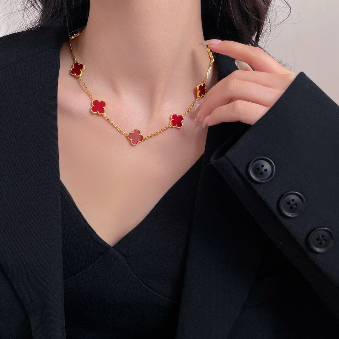 [OAKJURI Jewelry]CLOVER 10 MOTIFS CARNELIAN NECKLACE