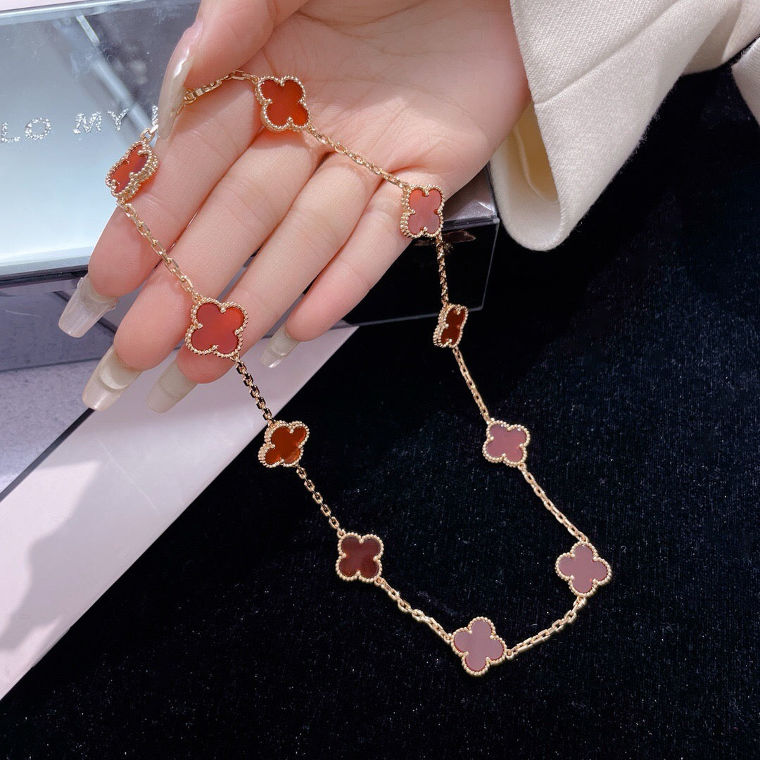 [OAKJURI Jewelry]CLOVER 10 MOTIFS CARNELIAN NECKLACE