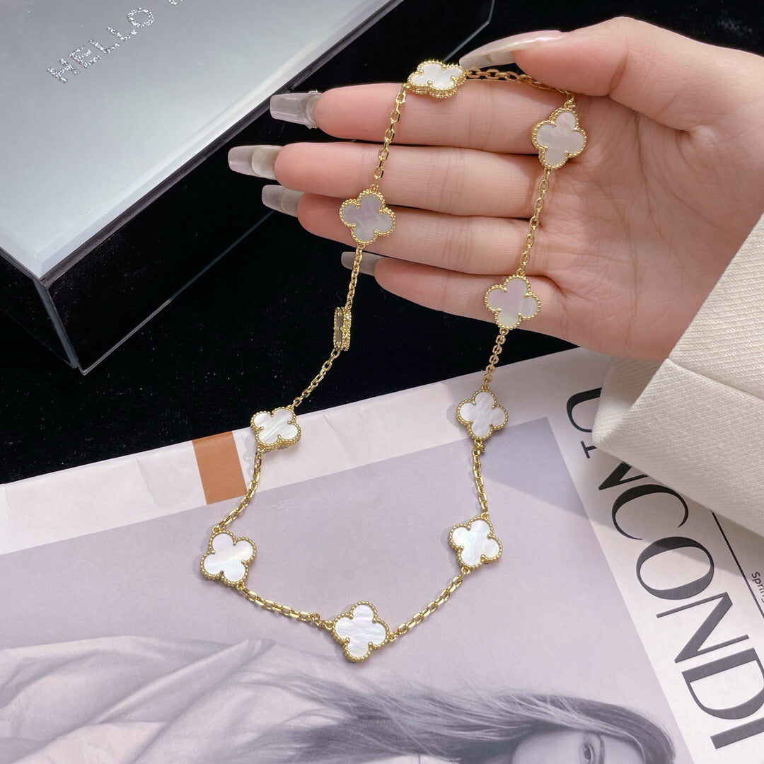 [OAKJURI Jewelry]CLOVER 10 MOTIFS WHITE MOTHER OF PEARL NECKLACE