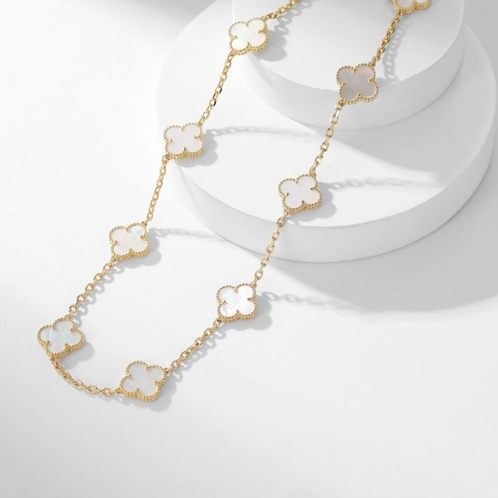 [OAKJURI Jewelry]CLOVER 10 MOTIFS WHITE MOTHER OF PEARL NECKLACE