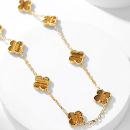 [OAKJURI Jewelry]CLOVER 10 MOTIFS TIGER EYE NECKLACE