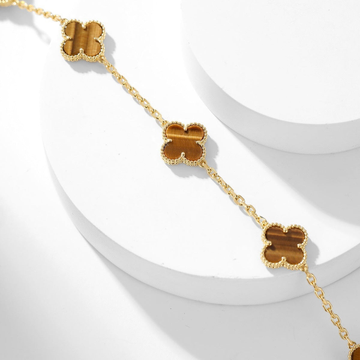 [OAKJURI Jewelry]CLOVER 10 MOTIFS TIGER EYE NECKLACE