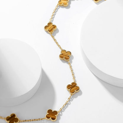 [OAKJURI Jewelry]CLOVER 10 MOTIFS TIGER EYE NECKLACE