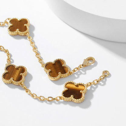 [OAKJURI Jewelry]CLOVER 10 MOTIFS TIGER EYE NECKLACE