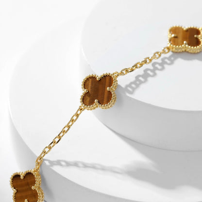 [OAKJURI Jewelry]CLOVER 10 MOTIFS TIGER EYE NECKLACE