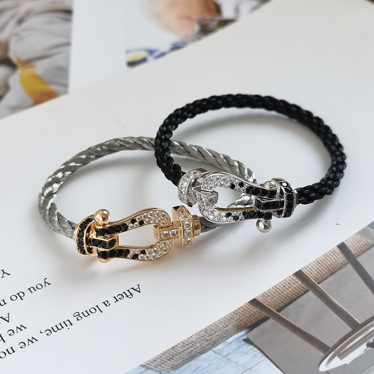 [OAKJURI Jewelry]FORCE LARGE HORSESHOE BLACK WHITE DIAMOND BRACELET SILVER