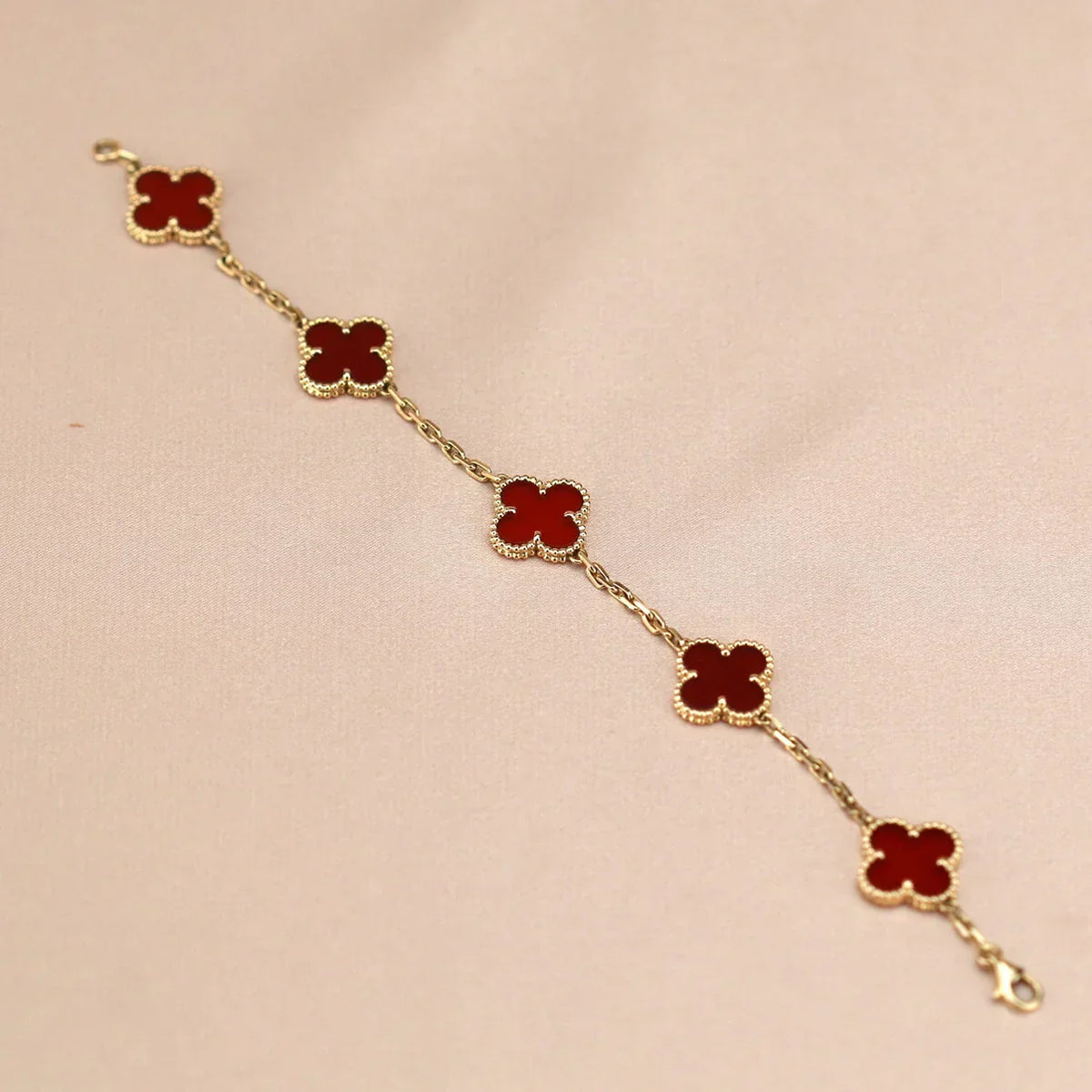 [OAKJURI Jewelry] CLOVER 5 MOTIF RED CORNELIAN BRACELET COLLECTION