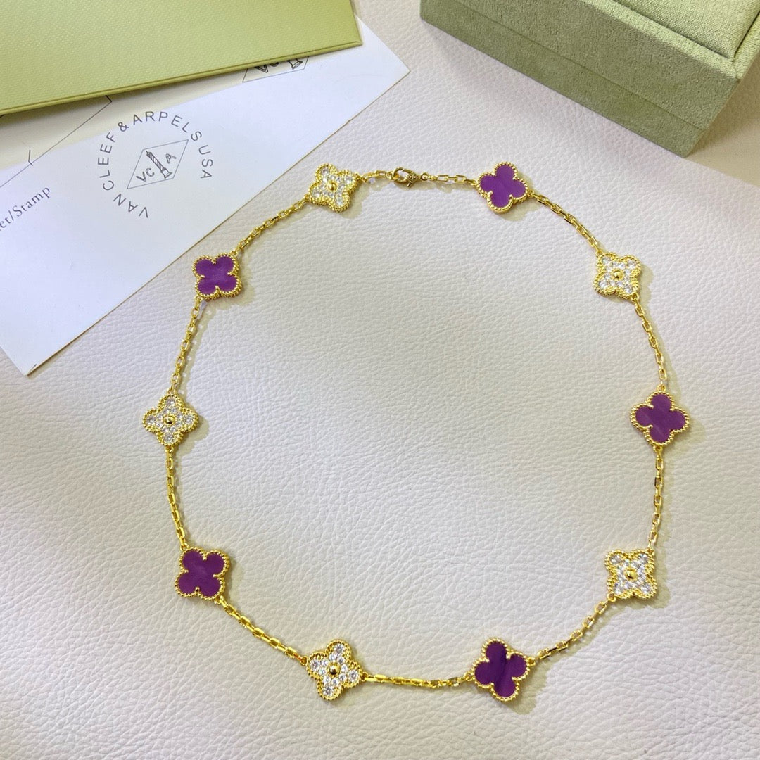 [OAKJURI Jewelry]CLOVER 10 MOTIFS  PURPLE VIOLET DIAMOND NECKLACE