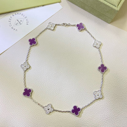 [OAKJURI Jewelry]CLOVER 10 MOTIFS  PURPLE VIOLET DIAMOND NECKLACE