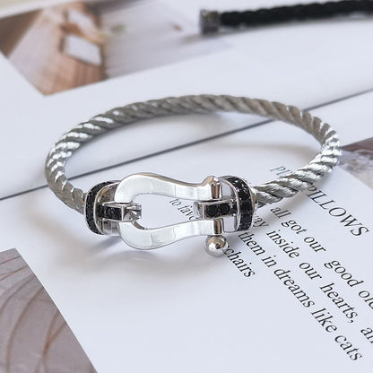 [OAKJURI Jewelry]FORCE LARGE HORSESHOE BLACK DIAMOND BRACELET SILVER
