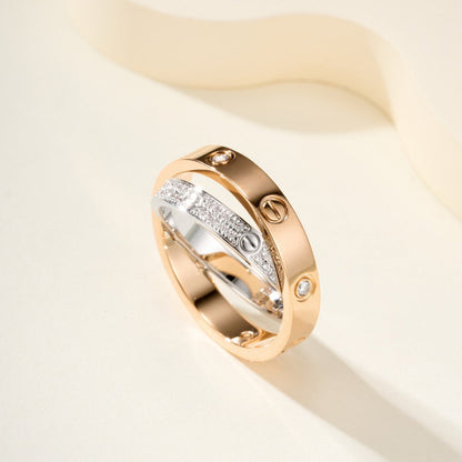 [OAKJURI Jewelry] LOVE PINK GOLD SILVER DIAMOND DOUBLE RING