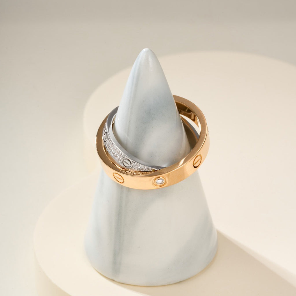 [OAKJURI Jewelry] LOVE PINK GOLD SILVER DIAMOND DOUBLE RING