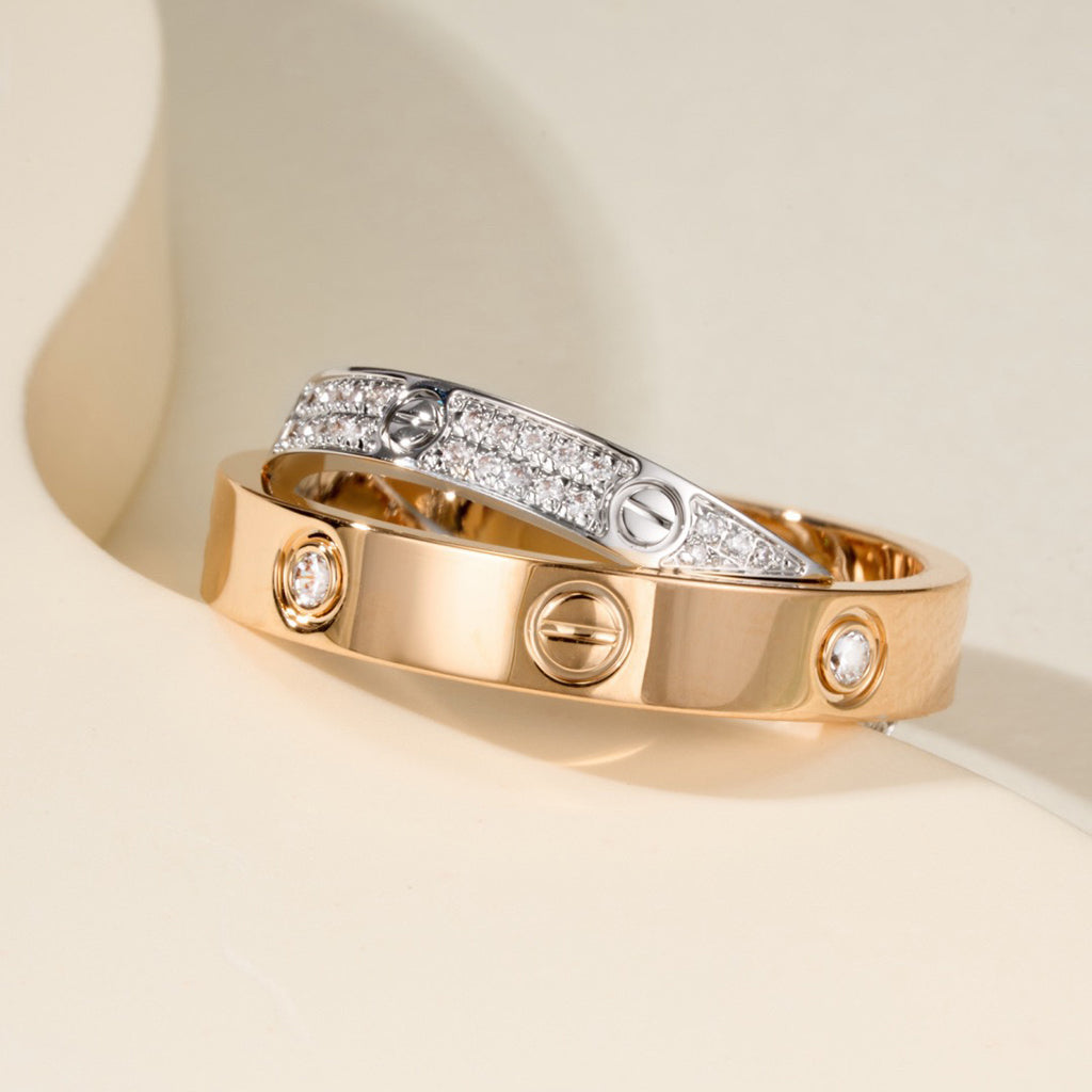 [OAKJURI Jewelry] LOVE PINK GOLD SILVER DIAMOND DOUBLE RING