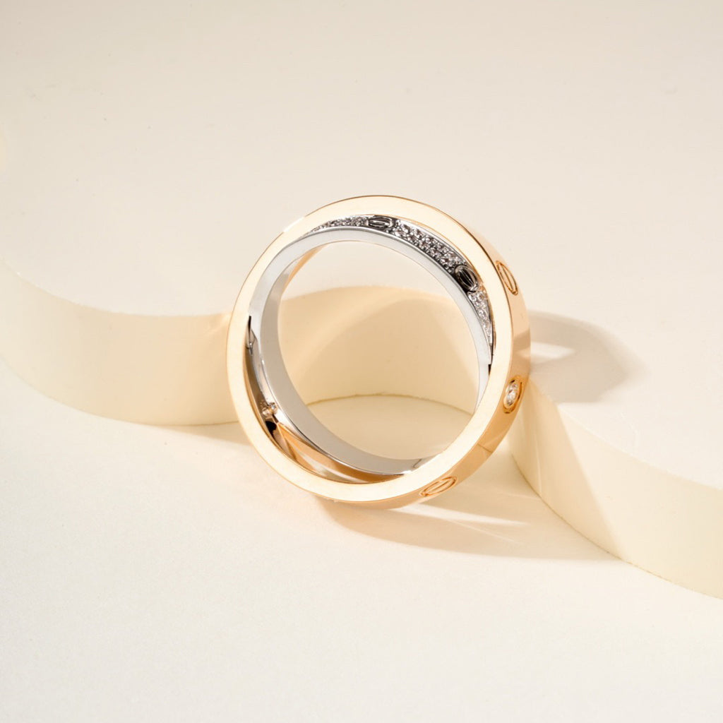 [OAKJURI Jewelry] LOVE PINK GOLD SILVER DIAMOND DOUBLE RING