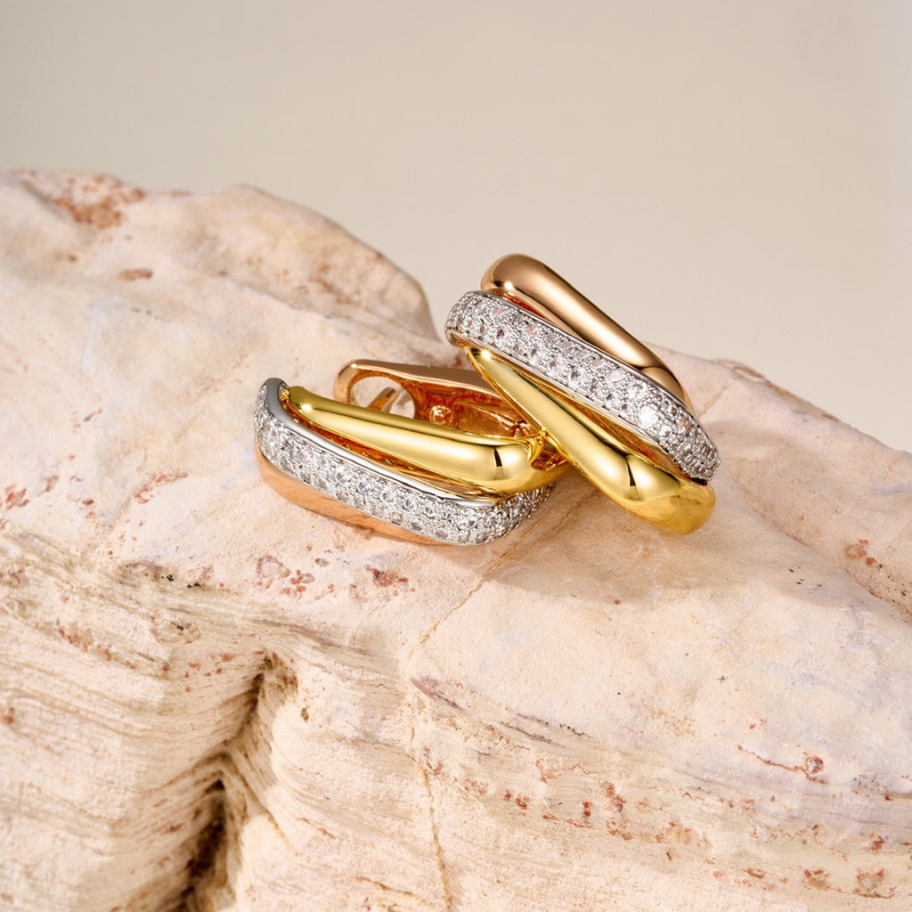 [OAKJURI Jewelry] TRINITY HALF DIAMOND  CUSHION EARRINGS