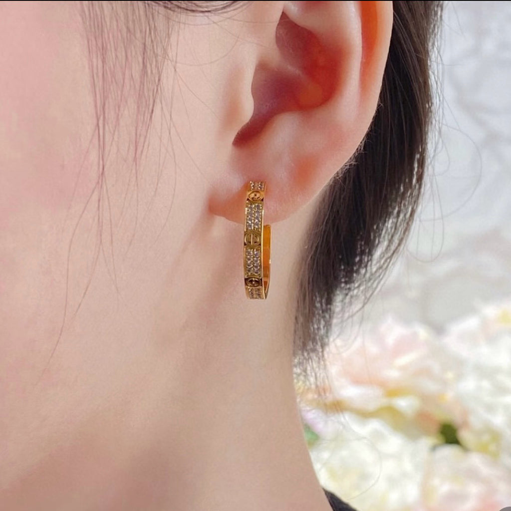 [OAKJURI Jewelry] LOVE EARRINGS 3.6MM DIAMOND PAVED