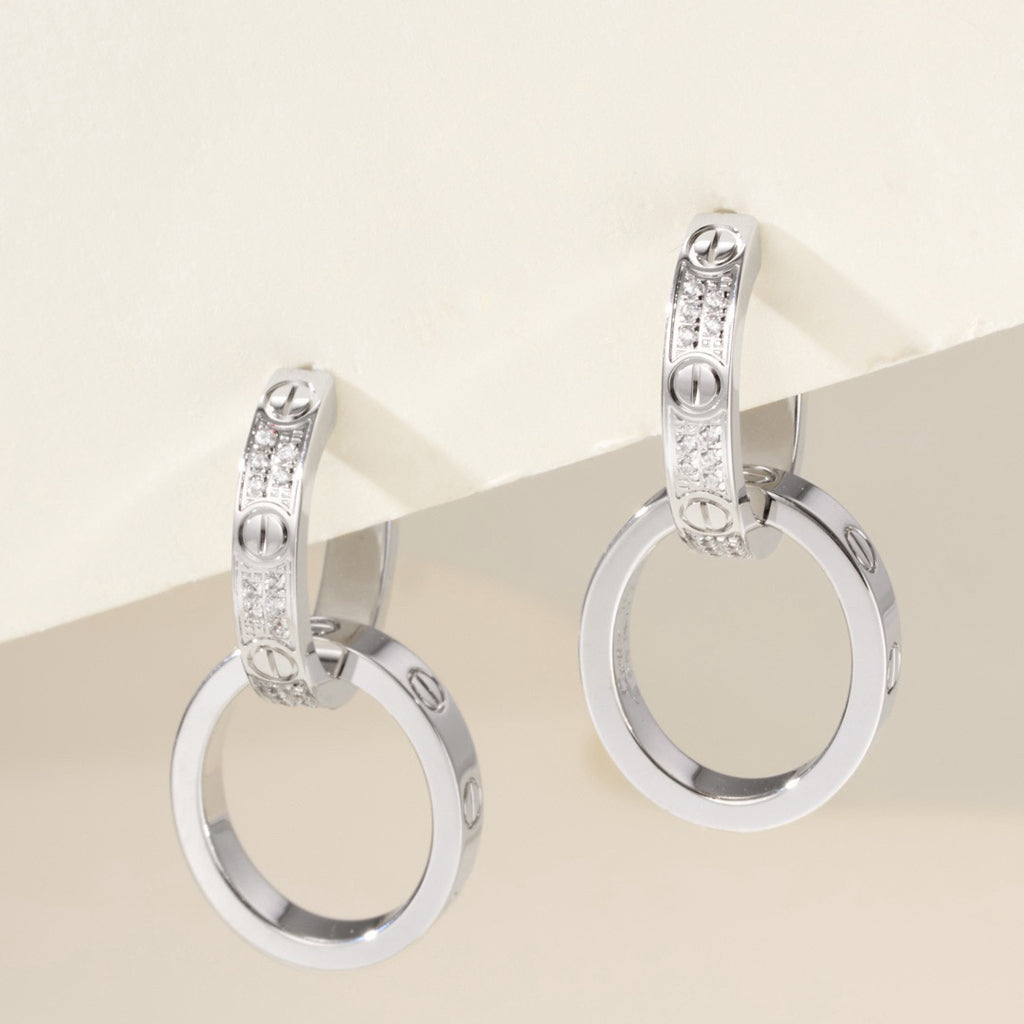 [OAKJURI Jewelry] LOVE 3.3MM DANGLE HALF DIAMOND EARRINGS